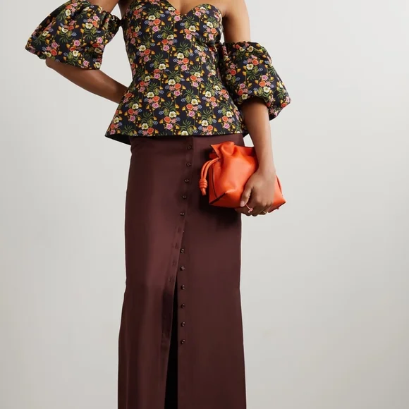 Borgo De Nor Pink and Red Puff Sleeve Bustier Blouse - Picture 2 of 4